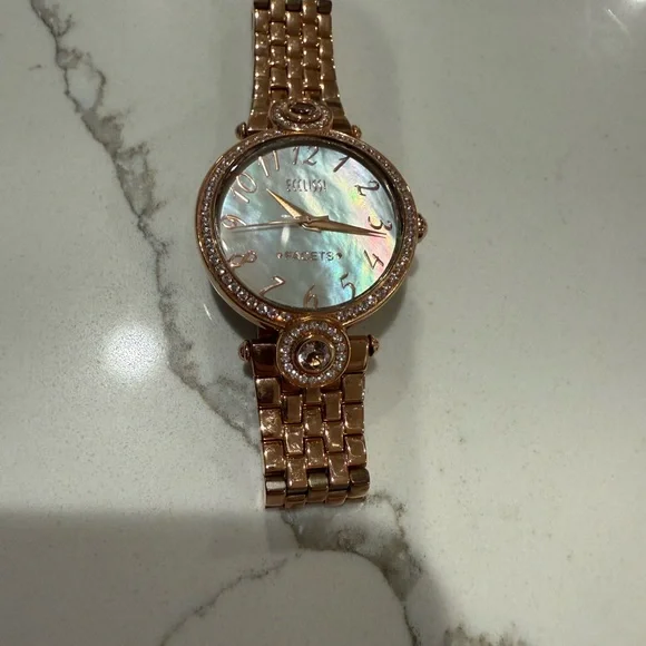 Ecclissi Round Rose Gold Stainless Steel Mother of Pearl Women's Watch - Picture 4 of 16